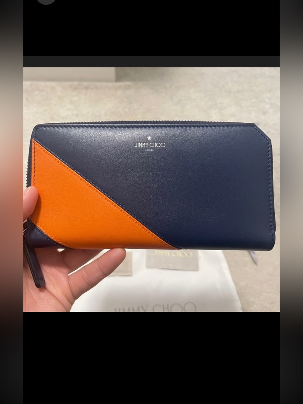 Jimmy Choo Abiko Zip-around Navy Blue/Orange Leather Continental Wallet